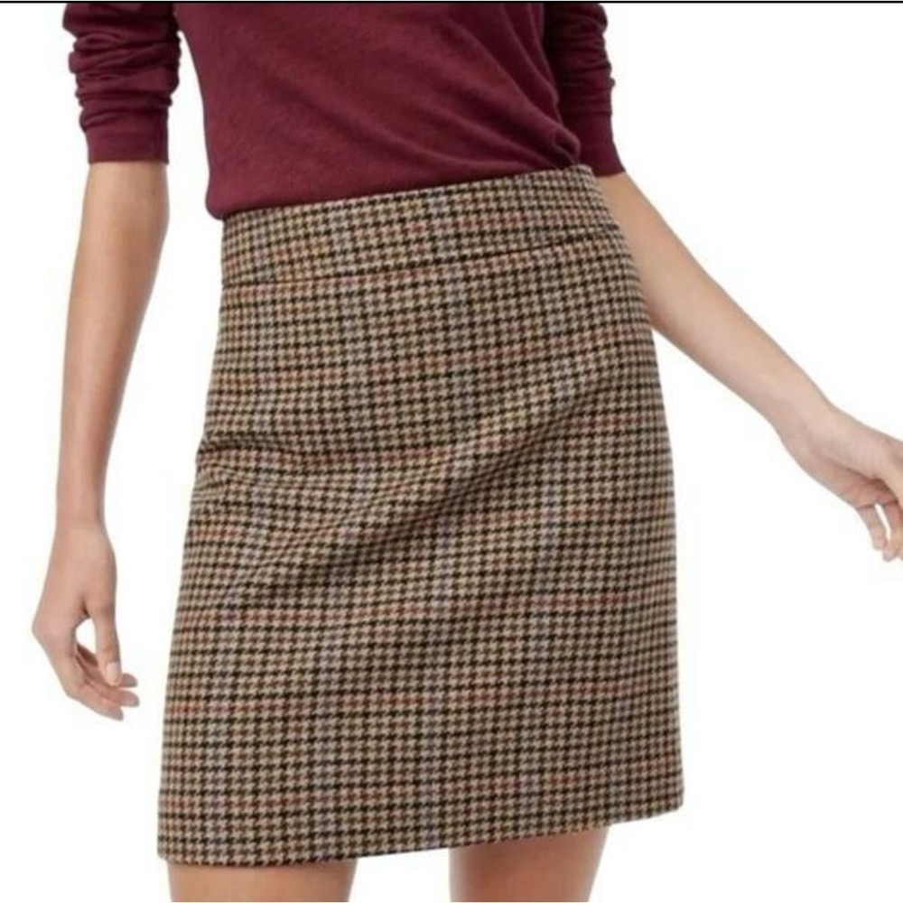 J.Crew Houndstooth Tweed Mini Skirt Brown Tan Women's Size 2‎